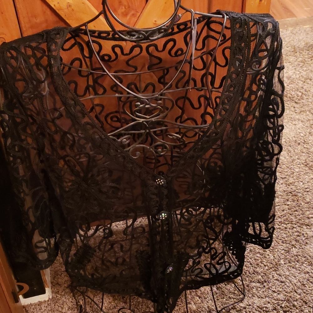 lacey see through cover up.top jacket large